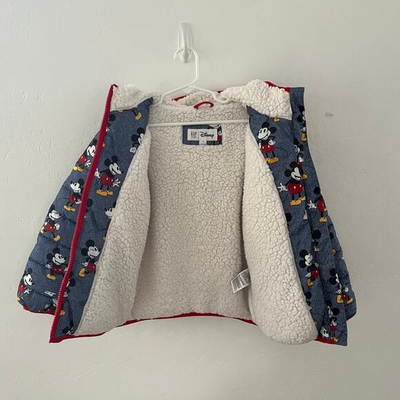 Gap Kids x Disney Mickey Mouse Hooded Sherpa Puffer Jacket Coat Blue Small (6-7) - Picture 2 of 12